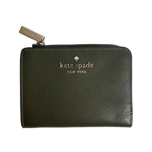 Kate Spade Small L-zip Wallet Green Gold Hardware Snap Closure Pinmount Logo